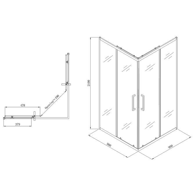 Sprchový kút Atlas 90x90x210 black,3