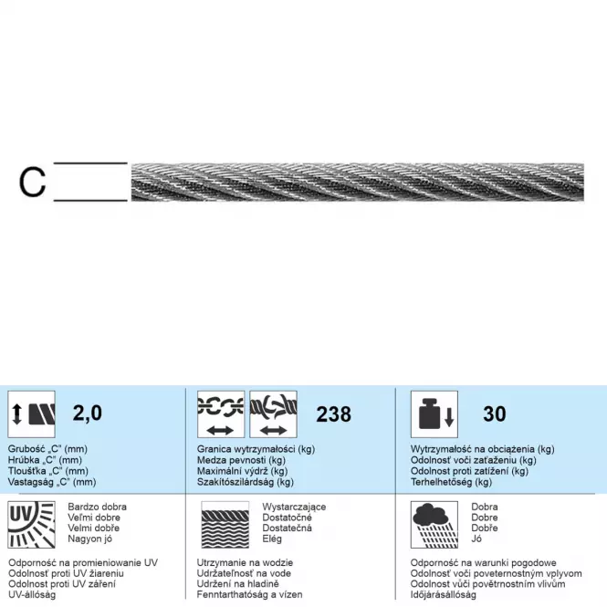 Oceľové Lano – Priemer 2 mm - Tovar na Mieru