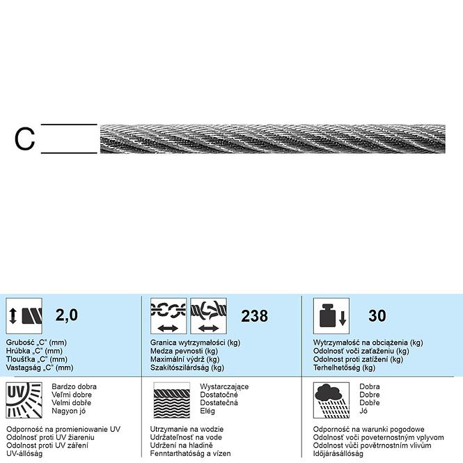 Oceľové Lano – Priemer 2 mm - Tovar na Mieru