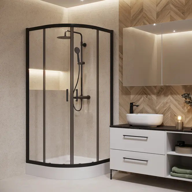 Sprchový kút polkruhový Brasco 90x90x190 black S168-004,4