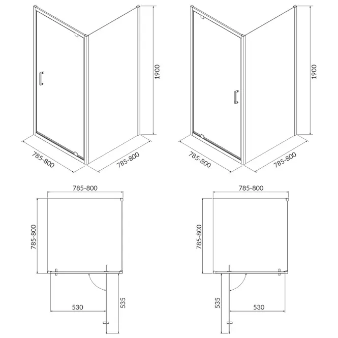 Sprchový kút štvorcový Brasco Pivot 80x80x190 chróm S168-009,2