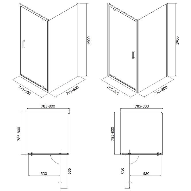 Sprchový kút štvorcový Brasco Pivot 80x80x190 chróm S168-009,2