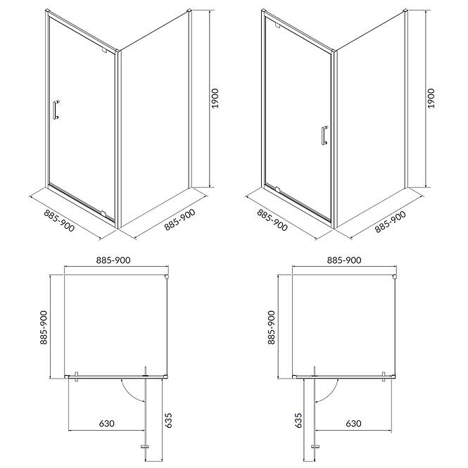 Sprchový kút štvorcový Brasco Pivot 90x90x190 black S168-012,3
