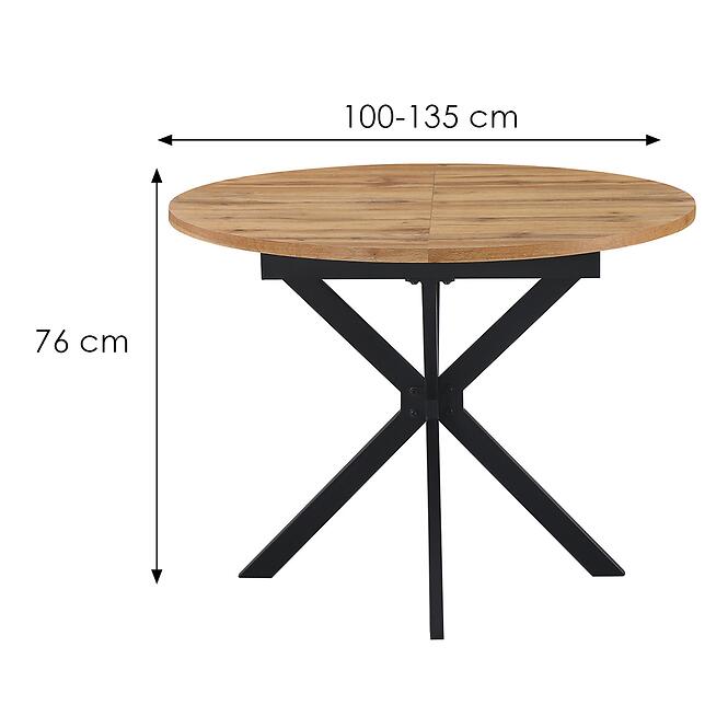 Rozkladací stôl Flint 100-135x100 prírodná/čierna,2
