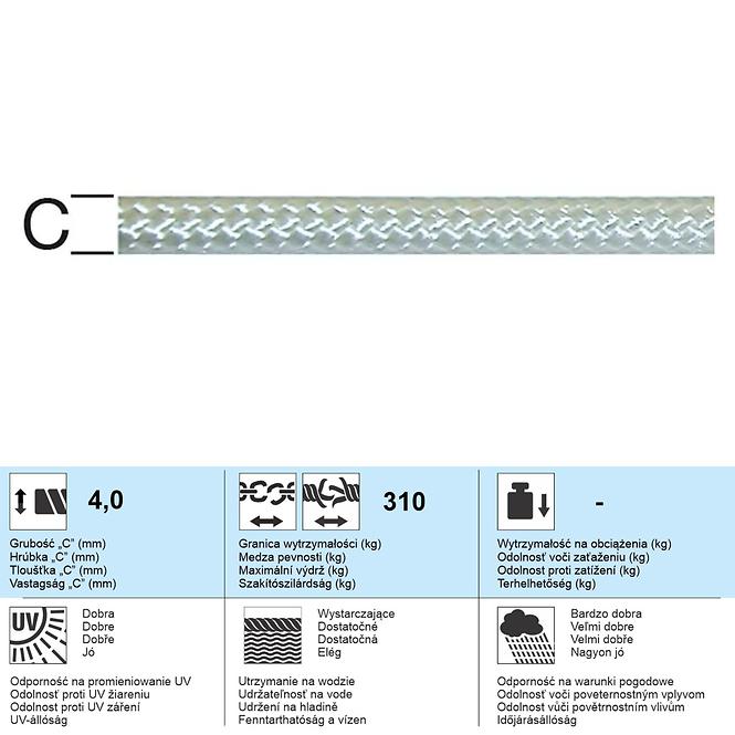 Polyamidové Lano Biela – Priemer 4 mm - Tovar na Mieru