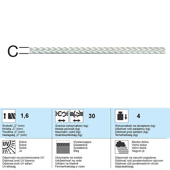 Polyamidové Lano Biela – Priemer 1.6 mm - Tovar na Mieru