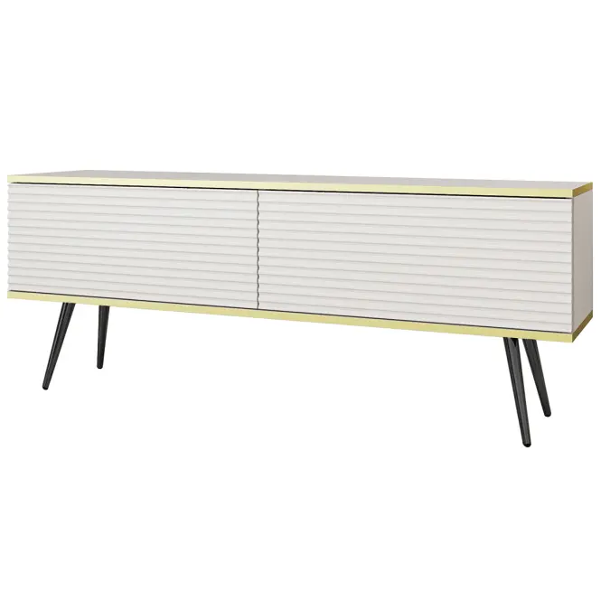 TV stolík Oro Mdf Drážkovanie 135 Biela+ Čierne nohy