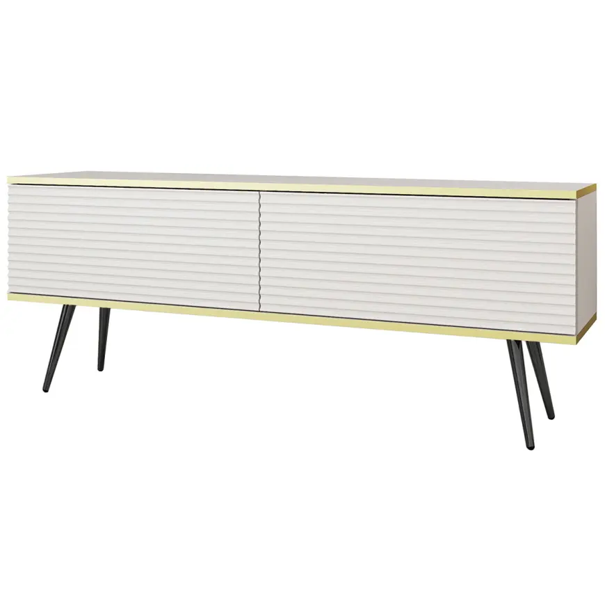 TV stolík Oro Mdf Drážkovanie 135 Biela+ Čierne nohy