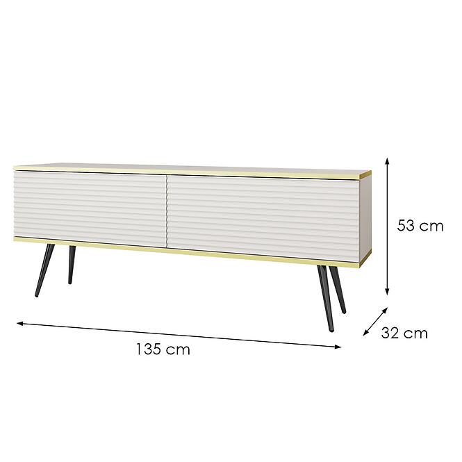TV stolík Oro Mdf Drážkovanie 135 Biela+ Čierne nohy
