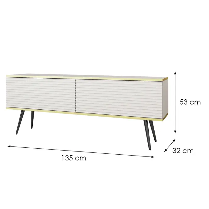 TV stolík Oro Mdf Drážkovanie 135 Biela+ Čierne nohy,2