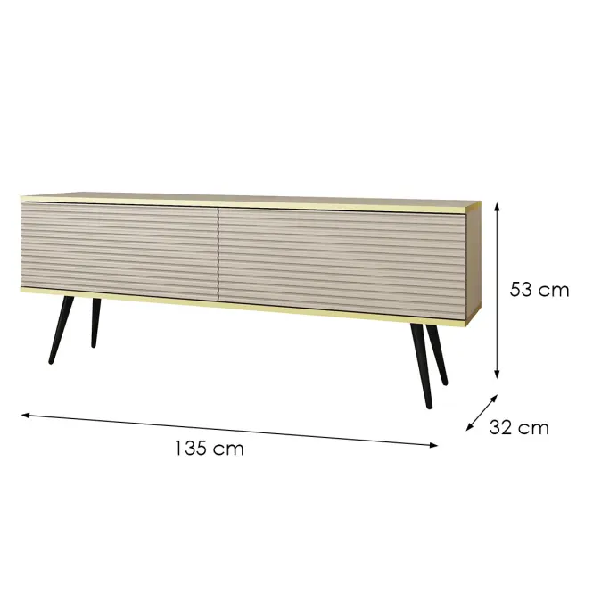 TV stolík Oro Mdf Drážkovanie 135 Bez+ Čierne nohy,2