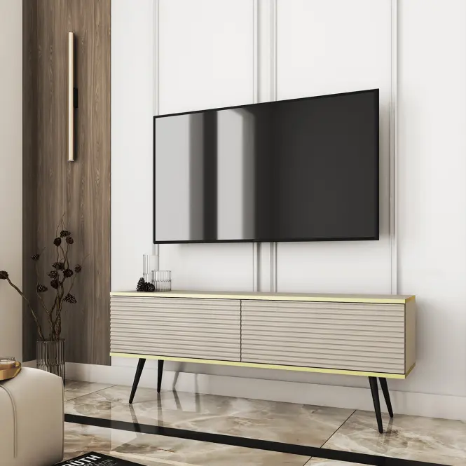 TV stolík Oro Mdf Drážkovanie 135 Bez+ Čierne nohy