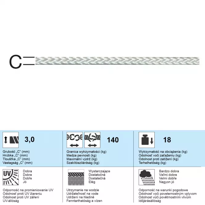 Polyamidové Lano Biela – Priemer 3,00 mm - Tovar na Mieru