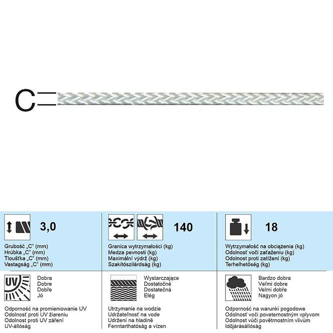 Polyamidové Lano Biela – Priemer 3,00 mm - Tovar na Mieru