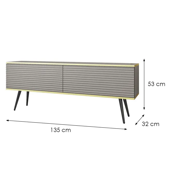 TV stolík Oro Mdf Drážkovanie 135 Sivá+ Čierne nohy