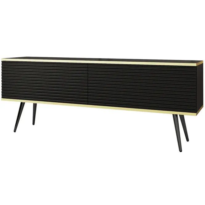 TV stolík Oro Mdf Drážkovanie 135 Čierna+ Čierne nohy