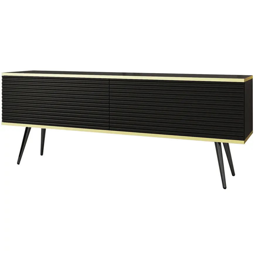 TV stolík Oro Mdf Drážkovanie 135 Čierna+ Čierne nohy