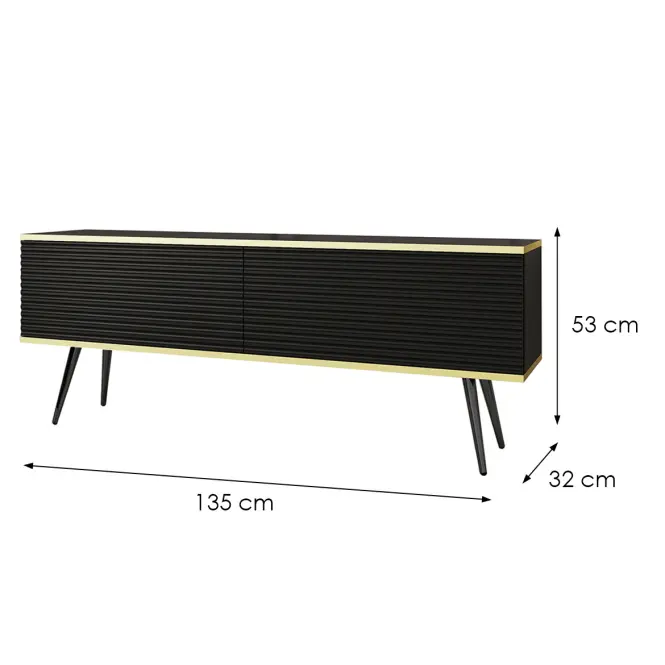 TV stolík Oro Mdf Drážkovanie 135 Čierna+ Čierne nohy