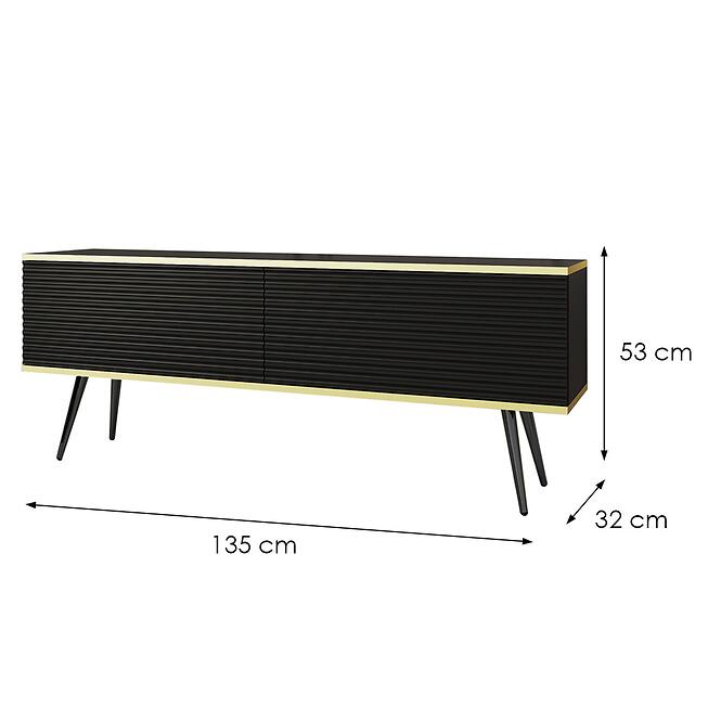 TV stolík Oro Mdf Drážkovanie 135 Čierna+ Čierne nohy