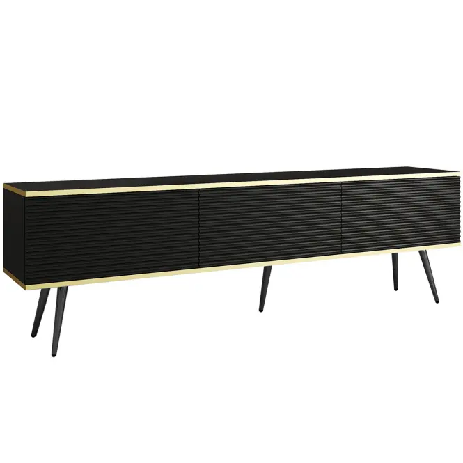 TV stolík Oro Mdf Drážkovanie 175 Čierna+ Čierne nohy