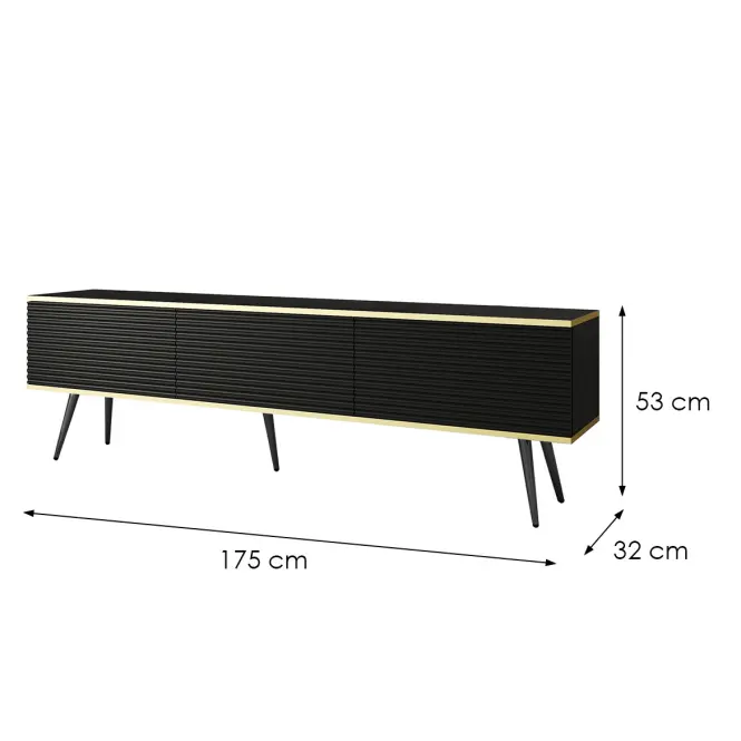 TV stolík Oro Mdf Drážkovanie 175 Čierna+ Čierne nohy