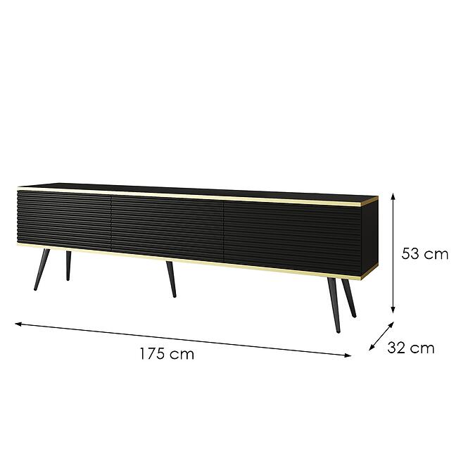 TV stolík Oro Mdf Drážkovanie 175 Čierna+ Čierne nohy