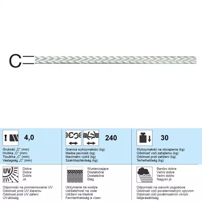 Polyamidové Lano Biela – Priemer 4 mm - Tovar na Mieru