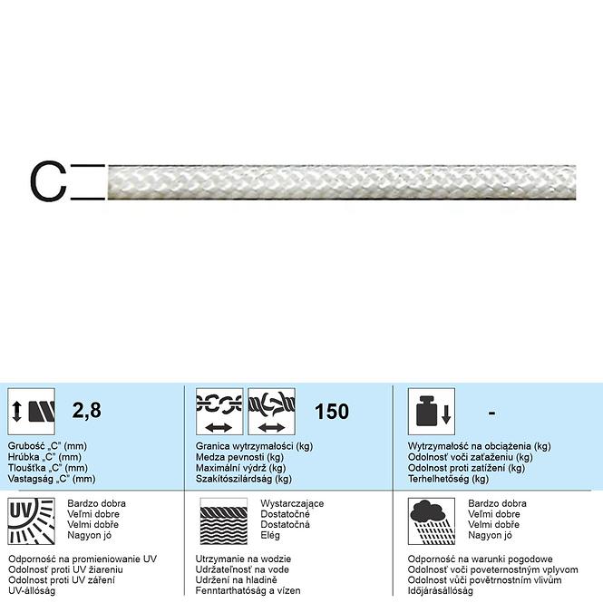 Polyesterové Lano Biela – Priemer 2.8 mm - Tovar na Mieru