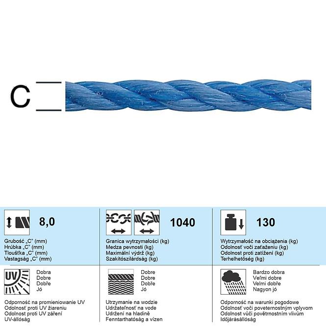 Polypropylén Lano modré – Priemer 8 mm - Tovar na Mieru