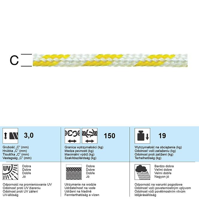 Polypropylén Lano s Vnútorným Jadrom Biela/Žltá – Priemer 3 mm - Tovar na Mieru,2