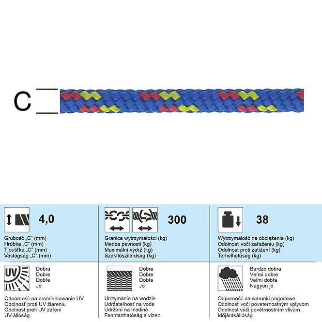 Polypropylén Lano s Vnútorným Jadrom Modra – Priemer 4 mm - Tovar na Mieru,2
