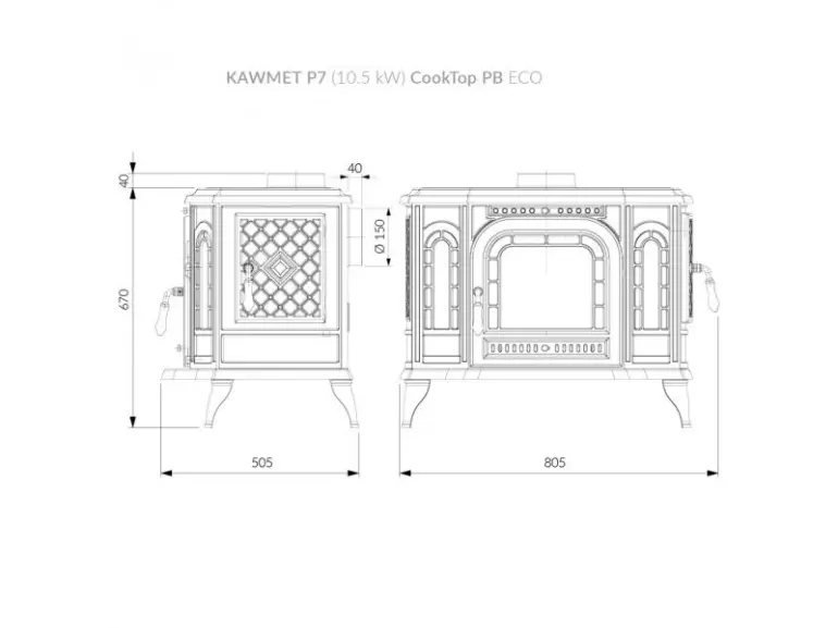 Krbová pec P7 EKO 10,5 kW ECO PB COOK TOP
