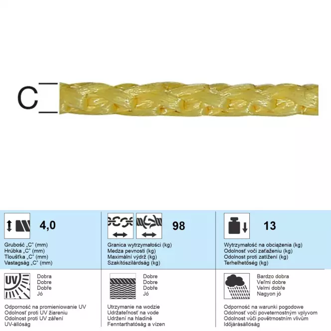 Polypropylén Lano Žltá – Priemer 4 mm - Tovar na Mieru