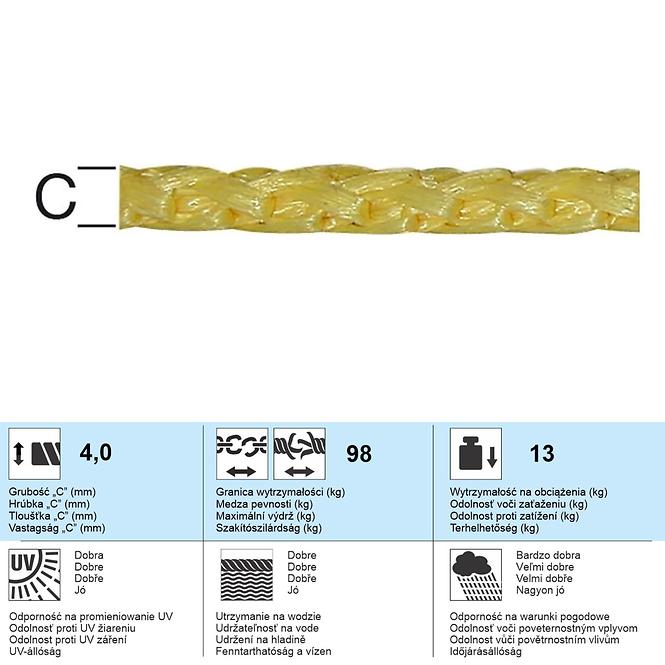 Polypropylén Lano Žltá – Priemer 4 mm - Tovar na Mieru