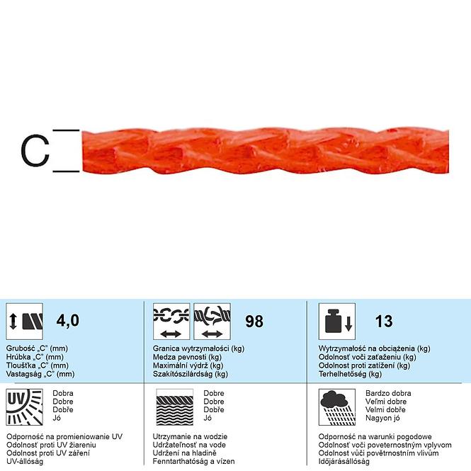 Polypropylén Lano Červená – Priemer 4 mm - Tovar na Mieru