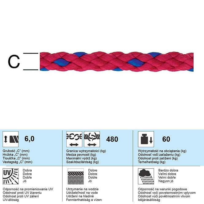 Polypropylén Lano Červená/Modra – Priemer 6 mm - Tovar na Mieru