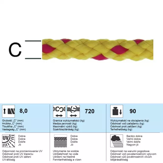 Polypropylén Lano Červená/Žltá – Priemer 8 mm - Tovar na Mieru,2