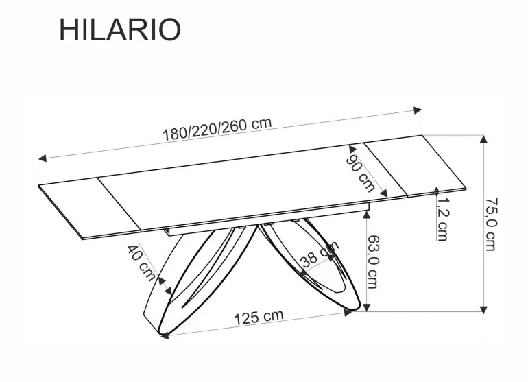 Stôl Hilario 90x180/260 béžová mramor/čierna,8