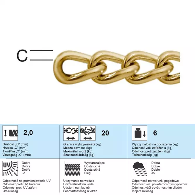 Reťaz Mosadzo – Priemer 2 mm - Tovar na Mieru,2