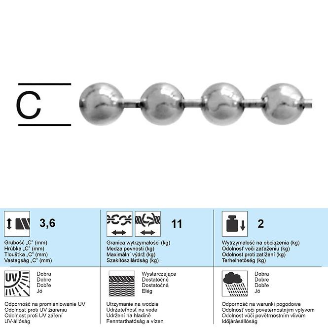 Guľová Reťaz Mosadz/Chróm – Priemer 3.6 mm - Tovar na Mieru