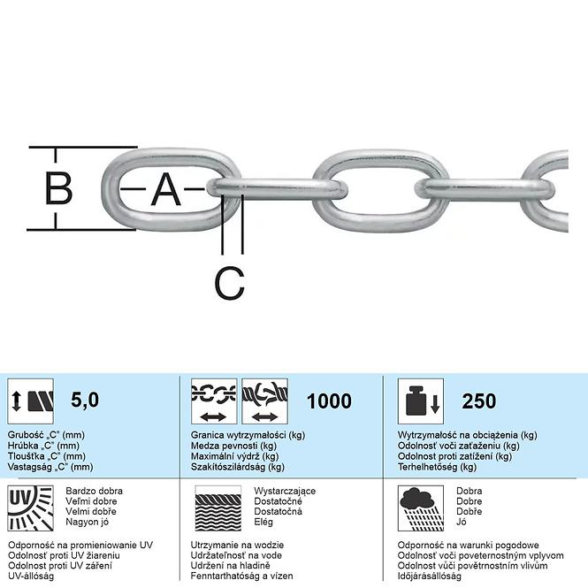 Reťaz Uzlíková Pozinkovaný – Priemer 5 mm - Tovar na Mieru