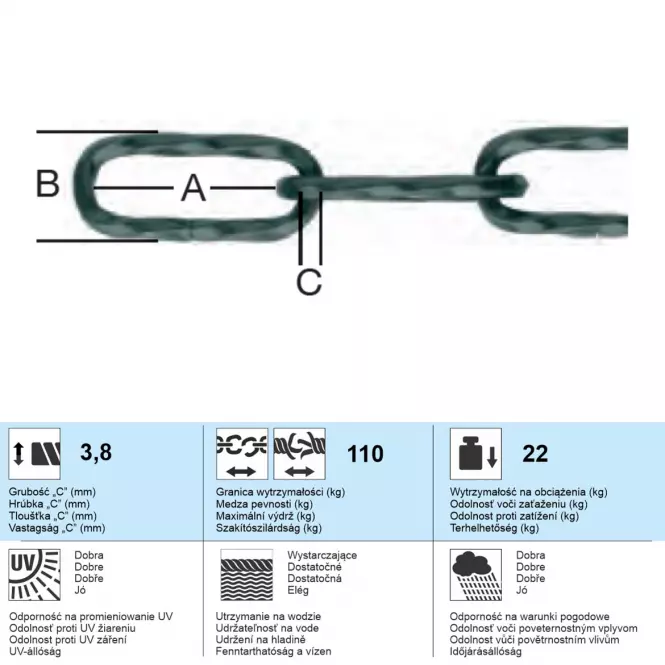 Dekoratívna Reťaz Čierna – Priemer 3.8 mm - Tovar na Mieru