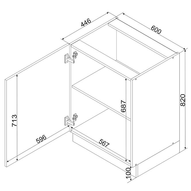 Kuchynská skrinka Cosmo Isabel D60 P/L Mocca Grey/Dub Artisan