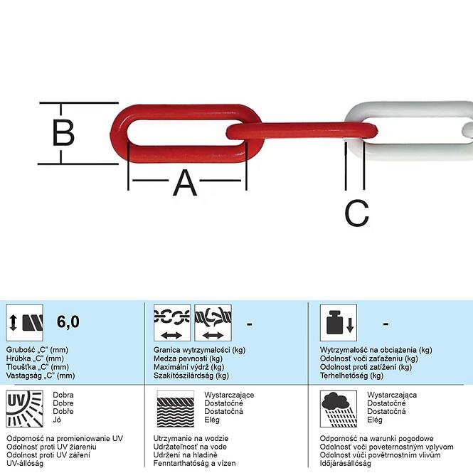 Reťaz Biela/Červená – Priemer 6 mm - Tovar na Mieru