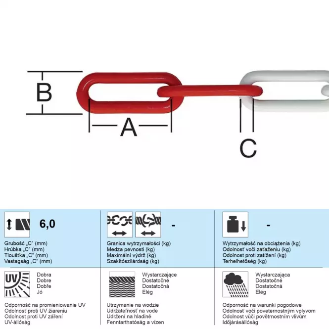 Reťaz Biela/Červená – Priemer 6 mm - Tovar na Mieru,2