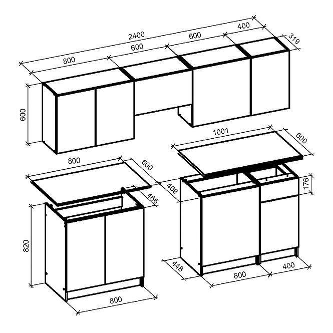 Kuchynská linka Emma 240 ZB artisan/čierna/carbon wood