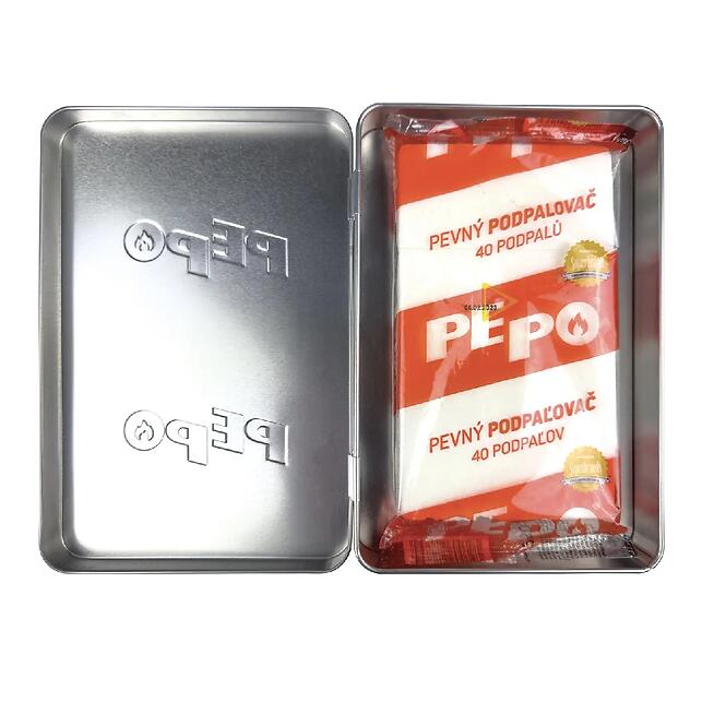 PE-PO plechová krabička s pevným podpaľovačom 40 ks.,2