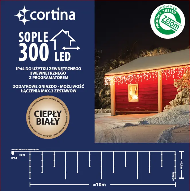 Vianočné LED svetielka cencúle 300l vonkajšie zew.t.+Gn.+Pg. Ww