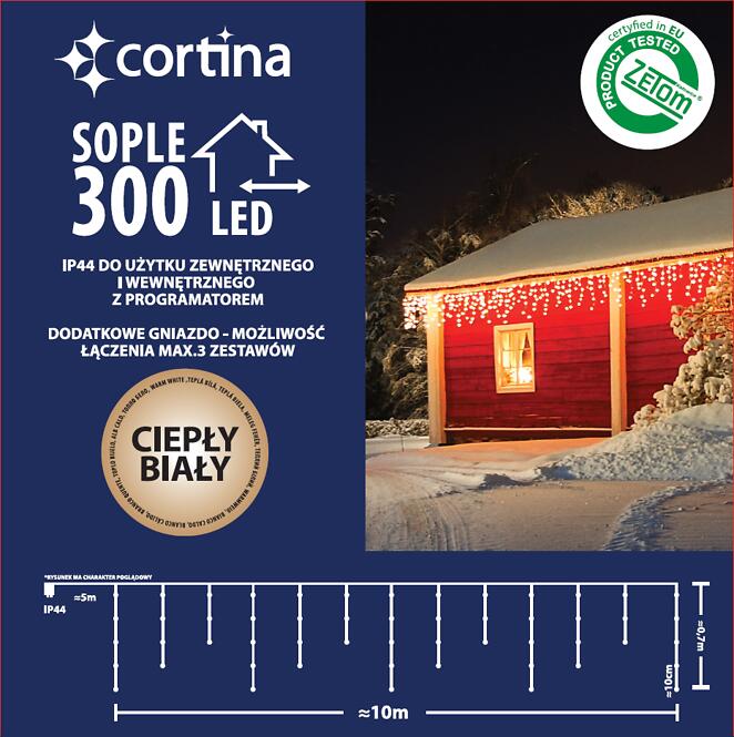 Vianočné LED svetielka cencúle 300l vonkajšie zew.t.+Gn.+Pg. Ww,3