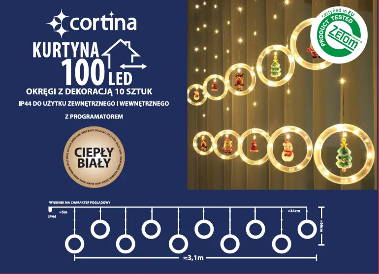 Svetelný LED záves kruhy 100l 10 ks vonkajšie Transf+program